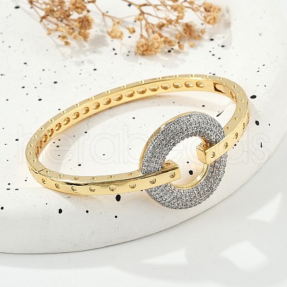 Brass Micro Pave Clear Cubic Zirconia Hinged Bangles for Women BJEW-K274-03G-1