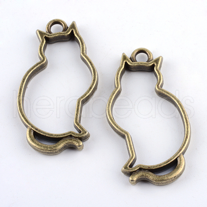 Rack Plating Alloy Kitten Open Back Bezel Pendants PALLOY-S047-02F-FF-1