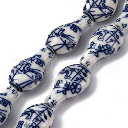 Handmade Blue and White Porcelain Beads Strands PORC-I027-13B-1