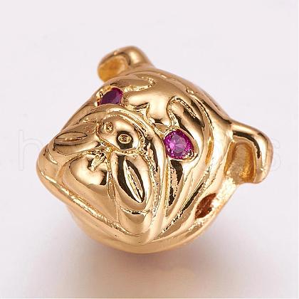 Brass Micro Pave Cubic Zirconia Puppy Beads ZIRC-G099-12G-1