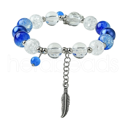 10mm Round Crackle Baking Painted Glass & Transparent  Glass Beaded Stretch Bracelets BJEW-JB10745-1
