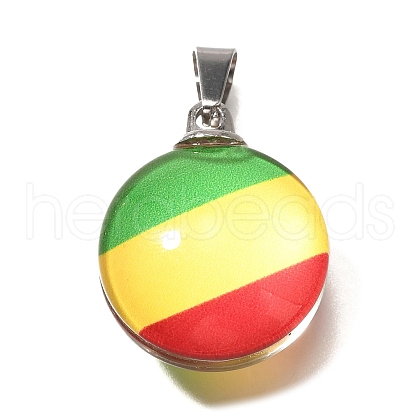 Flat Round 201 Stainless Steel Acrylic Pendants STAS-U036-01P-03-1