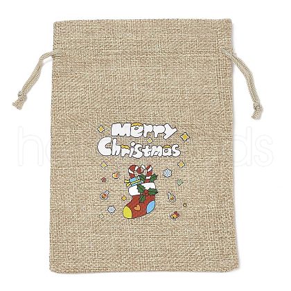 Christmas Printed Burlap Packing Pouches Drawstring Bags ABAG-Q053-02B-04-1