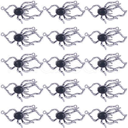 SUNNYCLUE 20Pcs Alloy Black Glass Connector Charms FIND-SC0005-42-1