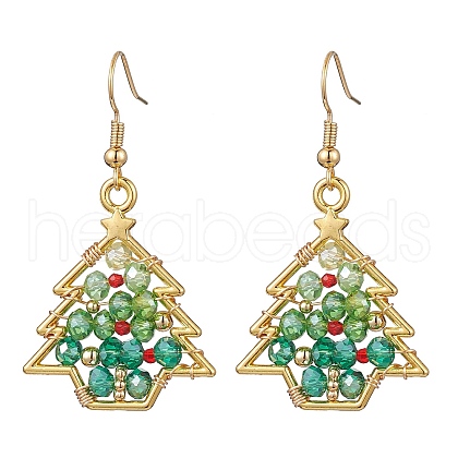 Christmas Tree Alloy & Glass Dangle Earring EJEW-TA00448-1