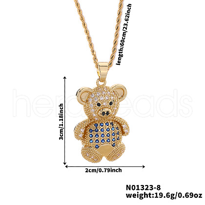 Brass Micro Pave Cubic Zirconia Cute Mini Cartoon Bear Pendant Necklaces for Women OL3242-8-1