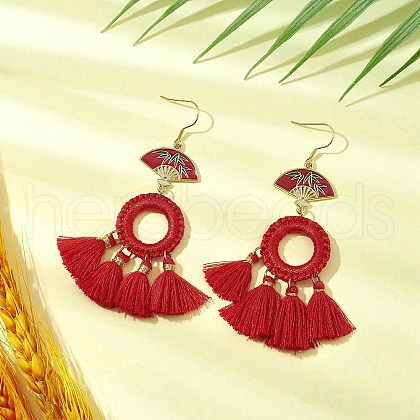 Polycotton Tassels Chandelier Earrings for Women EJEW-JE06210-1