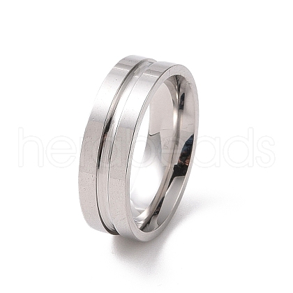 Non-Tarnish 201 Stainless Steel Grooved Line Finger Ring for Women RJEW-I089-30P-1