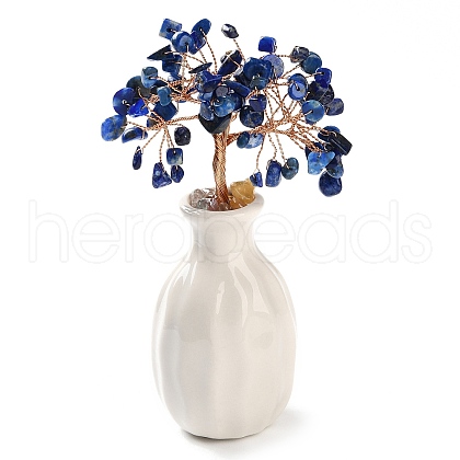 Mother's Day Natural Lapis Lazuli Chips Money Tree Decorations DJEW-C016-01J-1