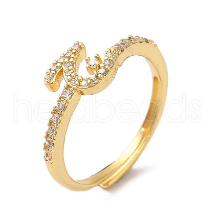 Rack Plating Brass Cubic Zirconia Arabic Letters Adjustable Rings for Women RJEW-S407-10G-11-1