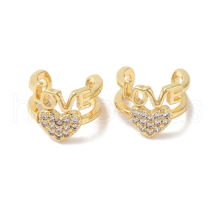 Heart & Word Love Brass Micro Pave Cubic Zirconia Cuff Earrings for Women EJEW-P281-05G-1