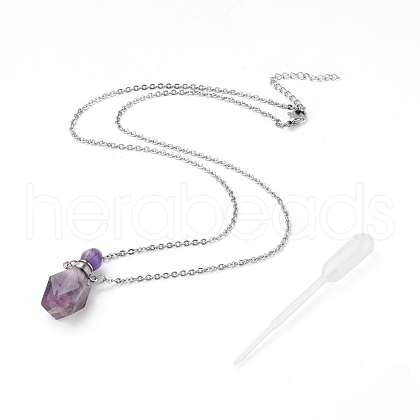 Natural Fluorite Openable Perfume Bottle Pendant Necklaces NJEW-E150-01C-P-1