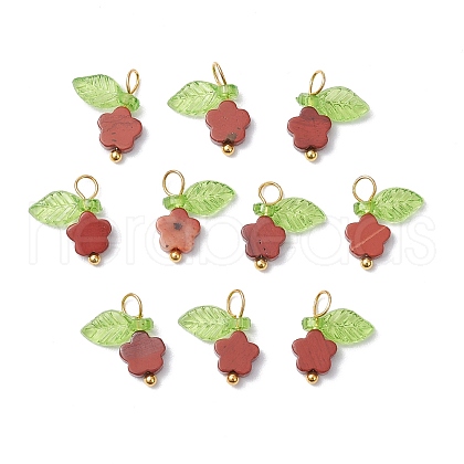 10Pcs Natural Red Jasper Flower Charms PALLOY-JF03765-01-1
