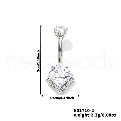 Geometric Brass Clear Cubic Zirconia Rhombus Curved Barbell Belly Button Rings for Women's Gift OY0687-2-1