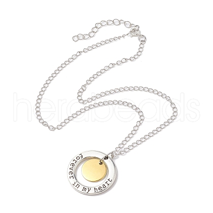 304 Stainless Steel and Alloy Round With Word Forever In My Heart Pendant Necklace NJEW-JN04697-02-1