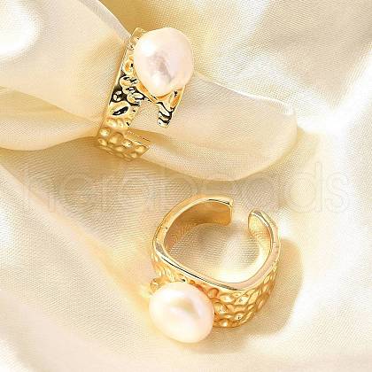 Mother's Day Jewellery Natural Pearl Finger Rings RJEW-P113-21G-1