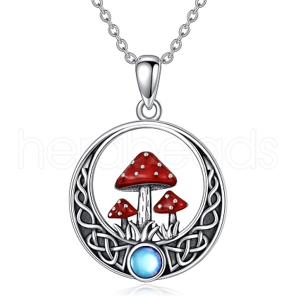 Red Moonstone Mushroom Pendant Necklaces PW-WG005C5-01-1