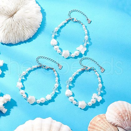 3Pcs ABS Plastic Imitation Pearl Beaded Bracelets for Women BJEW-JB11872-1