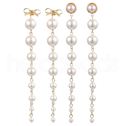 2 Pairs Shell Pearl Tassel Stud Earrings for Women EJEW-JE06195-1