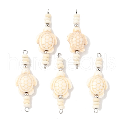 Dyed Synthetic Turquoise Turtle Rondelle Beaded Connector Charms PALLOY-JF04013-01-1