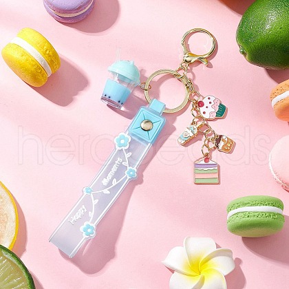 Alloy Enamel Pendants & Milk Tea Resin with Acrylic Cup Pendants Keychains KEYC-JKC01233-02-1