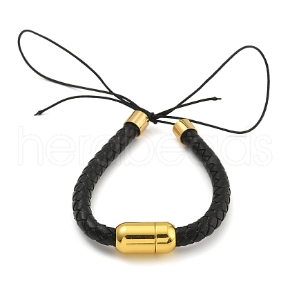 Black Braided Leather Cord Bracelet Making MAK-F037-01G-1