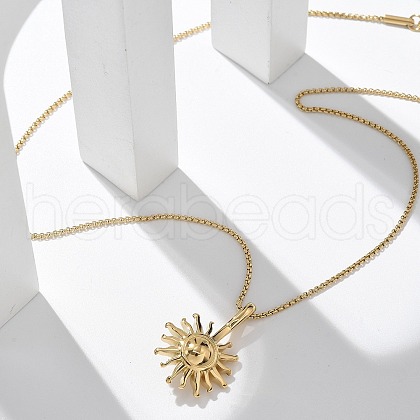 304 Stainless Steel Sunflower Pendant Box Chain Necklaces for Women NJEW-R011-01G-1