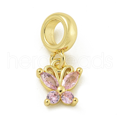 Rack Plating Brass Pave Thistle Cubic Zirconia Butterfly European Dangle Charms KK-Z067-46G-1