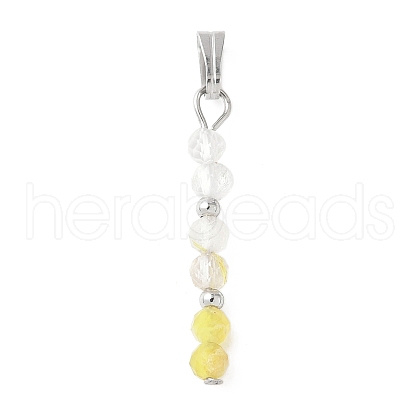 Faceted Round Natural Quartz Crystal & Gold Rutilated Quartz & Yellow Opal Beaded Pendants PALLOY-JF03529-04-1