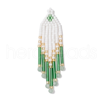 Glass Seed Beaded Tassels Pendants PALLOY-MZ00655-04-1