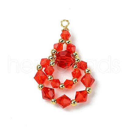 Imitation Austrian Crystal Beads with Eco-Friendly Copper Wire and Brass Beads Pendants PALLOY-JF03285-04-1
