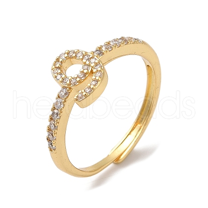 Rack Plating Brass Cubic Zirconia Arabic Letters Adjustable Rings for Women RJEW-S407-10G-05-1