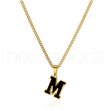 304 Stainless Steel Black Enamel Initial Pendant Twisted Chain Necklaces WG978E8-13-1