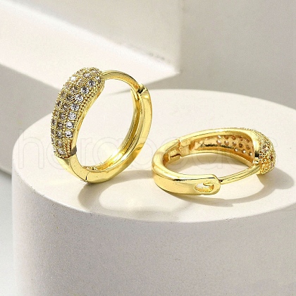 Brass Clear Cubic Zirconia Hoop Earrings EJEW-M047-01G-1