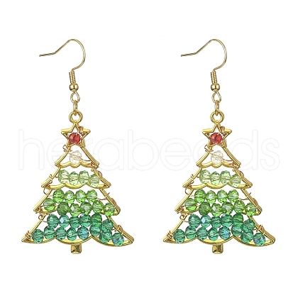 Glass Beaded Christmas Tree Dangle Earrings EJEW-JE05270-1