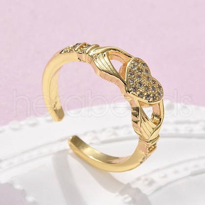 Brass Micro Pave Cubic Zirconia Cuff Finger Rings RJEW-C120-25G-02-1