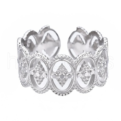 Non-Tarnish 304 Stainless Steel Oval with Rhombus Wrap Open Cuff Ring RJEW-T023-22P-1