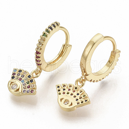 Brass Micro Pave Colorful Cubic Zirconia Dangle Hoop Earrings EJEW-S208-081-1