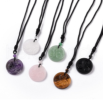 Natural Gemstone Triskele/Triskelion Pendant Necklace with Nylon Cord for Women NJEW-E091-01-1