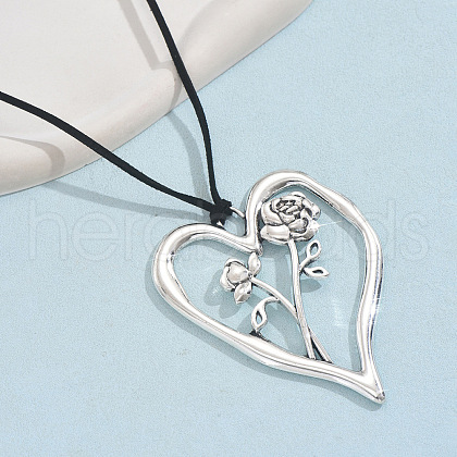 Birth Flower Heart Zinc Alloy Pendant Black Faux Suede Cord Necklaces for Women FS-WGA5BEC-06-1