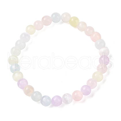 Natural Selenite Round Beaded Stretch Bracelets for Women G-U005-02B-1