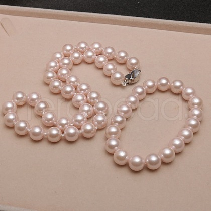 Shell Pearl Round Beaded Necklaces & Bracelets Sets for Women WG18377-33-1