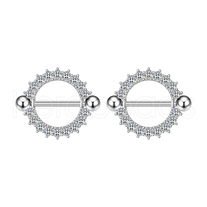 304 Stainless Steel Cubic Zirconia Nipple Rings WG0A897-05-1