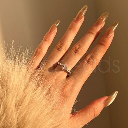 Heart 925 Sterling Silver Micro Pave Cubic Zirconia Finger Rings for Women RJEW-F180-02P-1