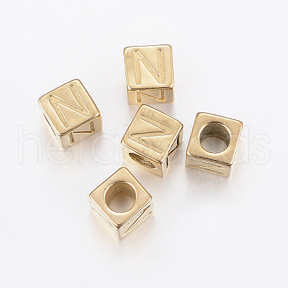 304 Stainless Steel Large Hole Letter European Beads X-STAS-H428-01G-N-1