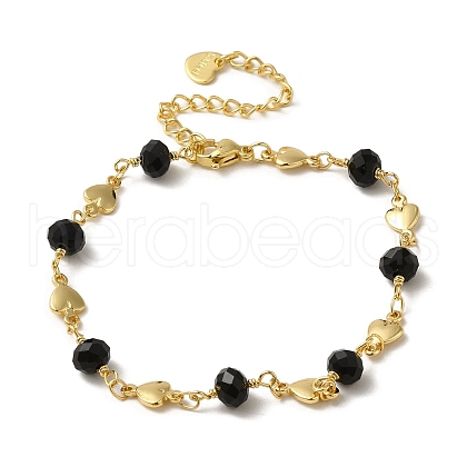 Brass Heart Link Chain Bracelets BJEW-L685-06KCG-1