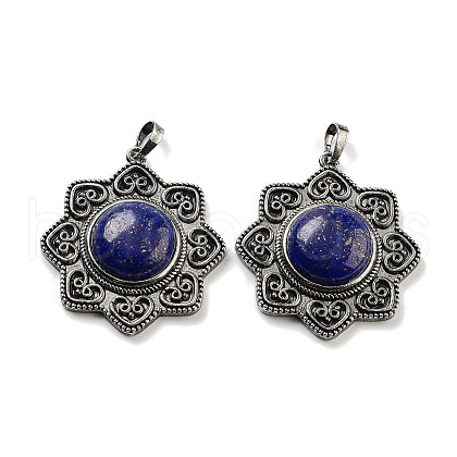 Dyed Natural Lapis Lazuli & Brass Pendants G-K338-09AS-09-1