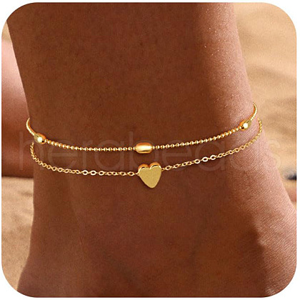 Oval Heart Brass Link Chain Double Layer Anklets for Women FS-WG032DF-09-1