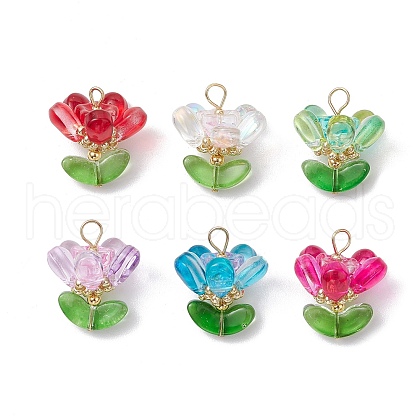 Glass Flowers Pendants PALLOY-MZ00630-1