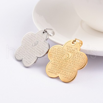 Flower with Word 304 Stainless Steel Pendants STAS-F016-01-1